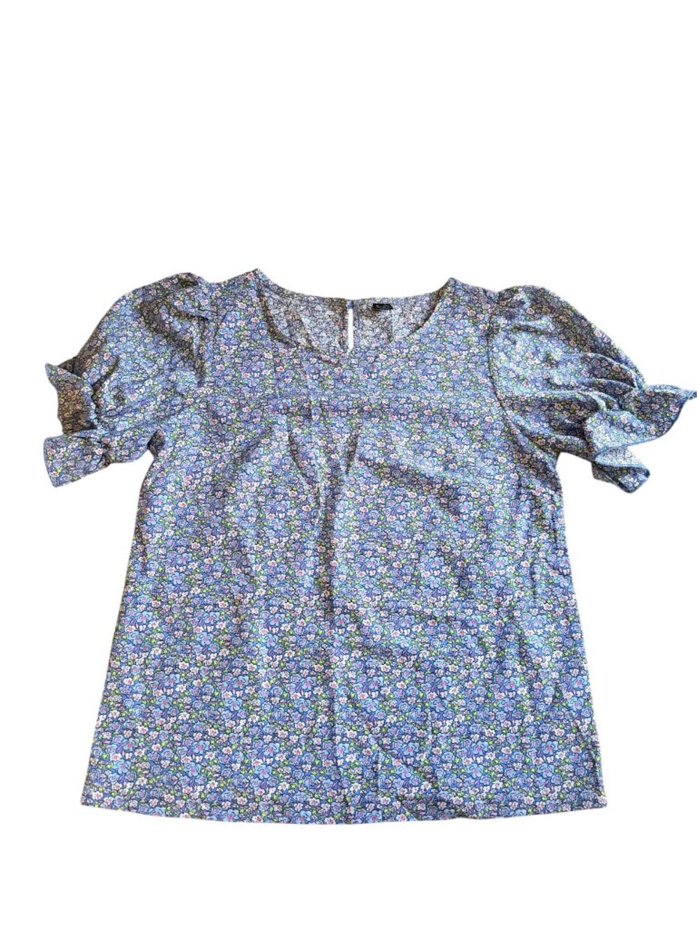 Blue floral puff sleeve (M/L - used 1x)